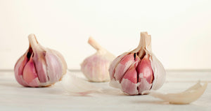 partially peeled garlic bulbs