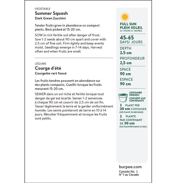 Organic Zucchini Dark Green - Burpee Seeds