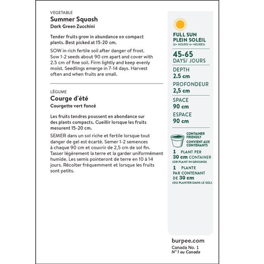 Organic Zucchini Dark Green - Burpee Seeds