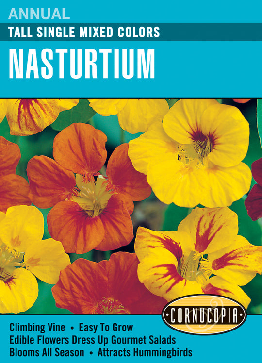 Nasturtium Tall Single Mixed Colours - Cornucopia Seeds