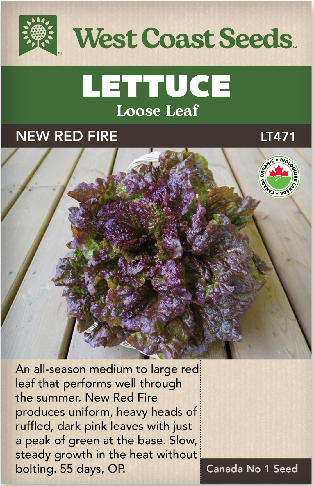 Organic Lettuce Loose Leaf New Red Fire - West Coast Seeds