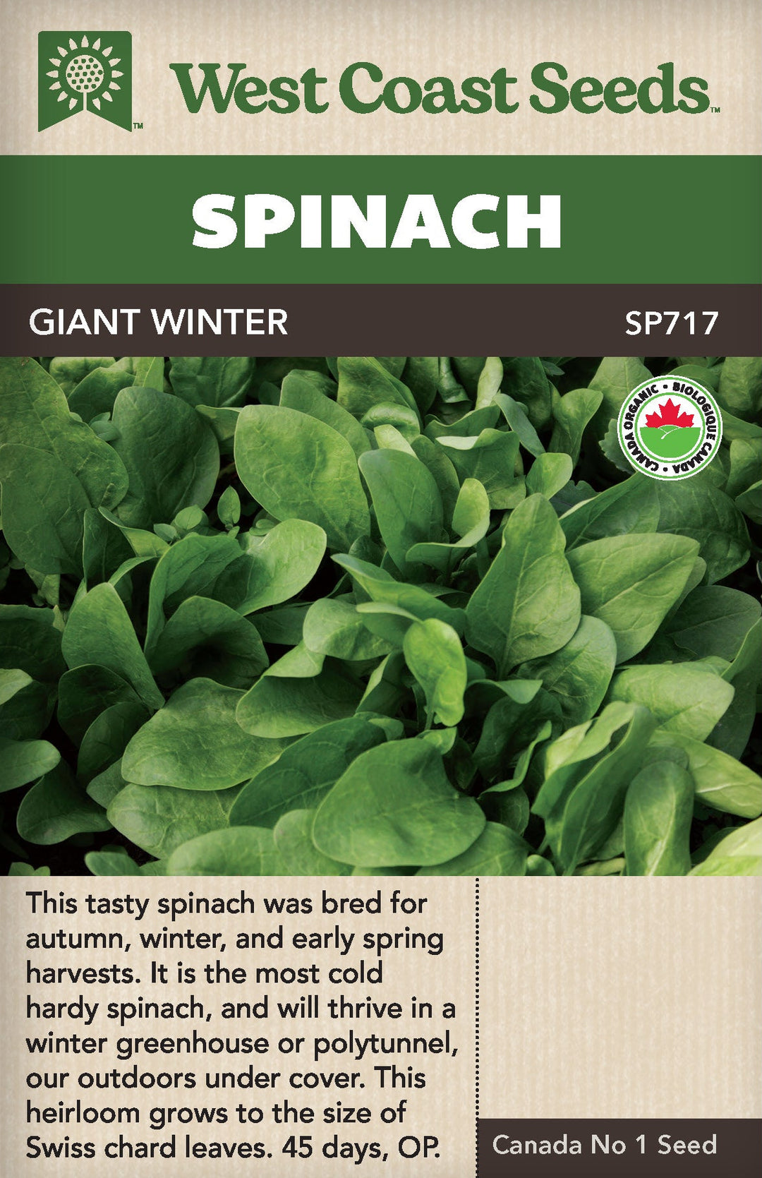Organic Spinach Giant Winter - West Coast Seeds