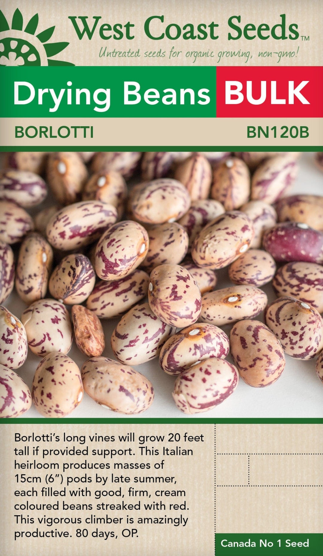 BULK Bean Borlotti - West Coast Seeds