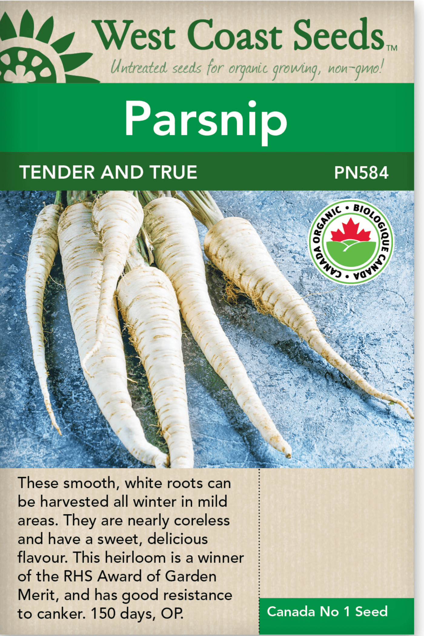 Organic Parsnip Tender and True - West Coast Seeds